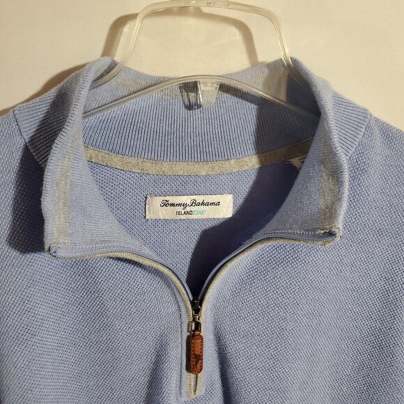 Tommy Bahama Island Zone Cool Max Quarter Zip Sweater Mens Size XL Blue Preppy - Picture 4 of 9
